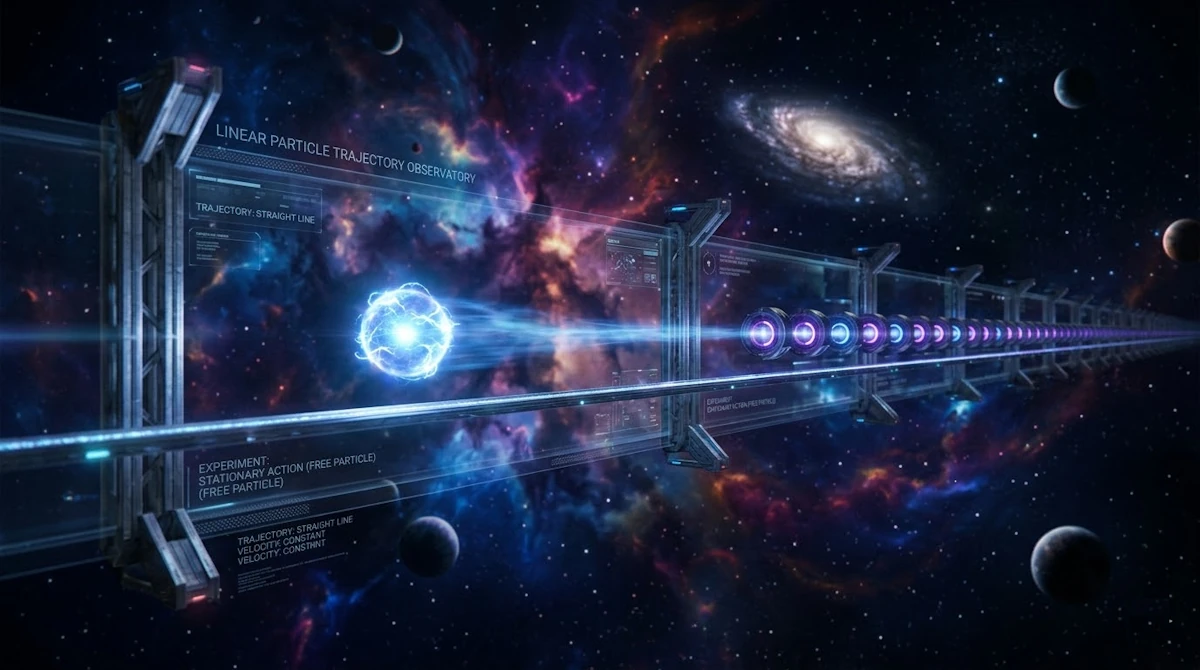 Studying a free particle in space with the principle of least action