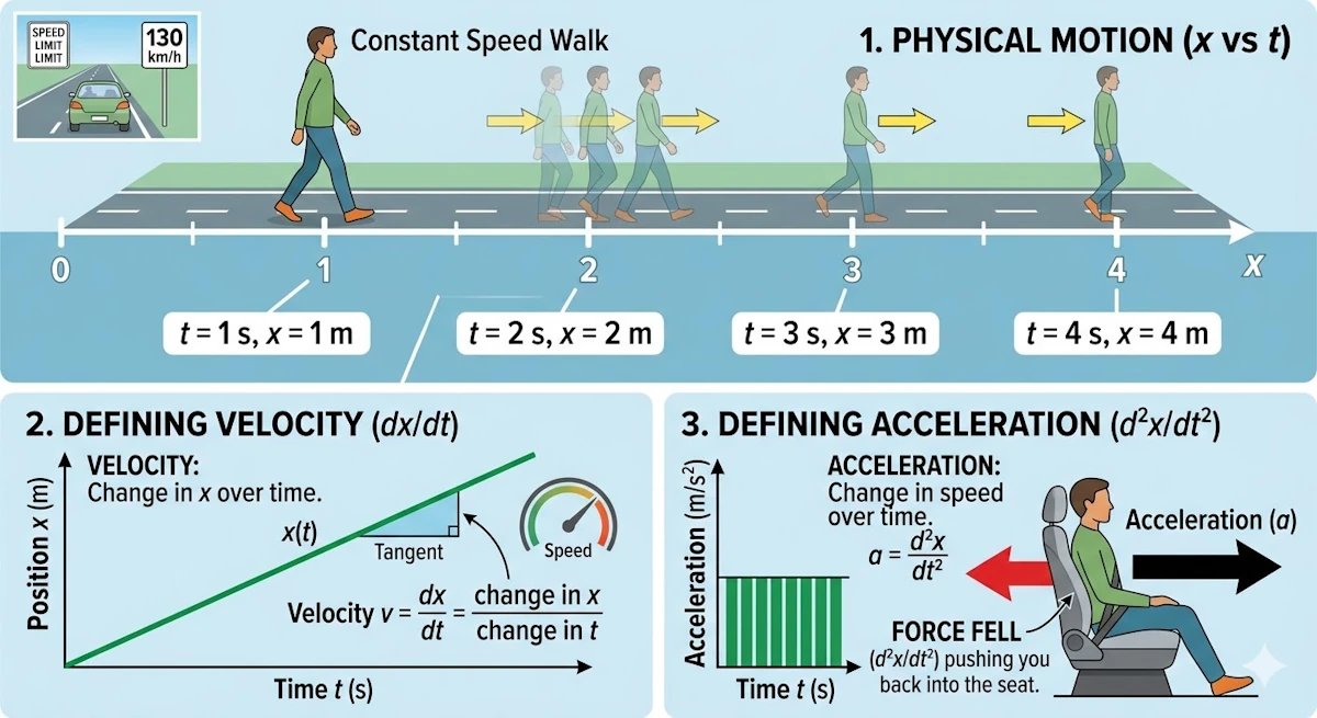 Position, speed and acceleration