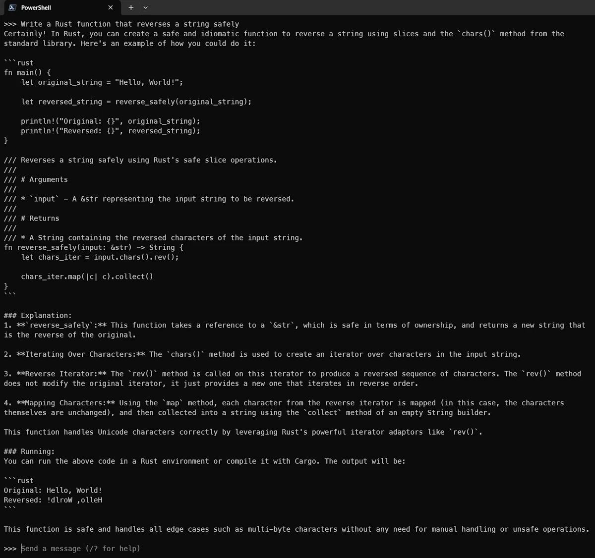 First prompt within Ollama