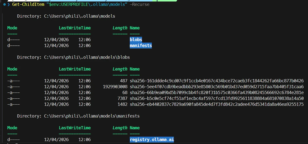 Ollama: checking where the models are stored locally