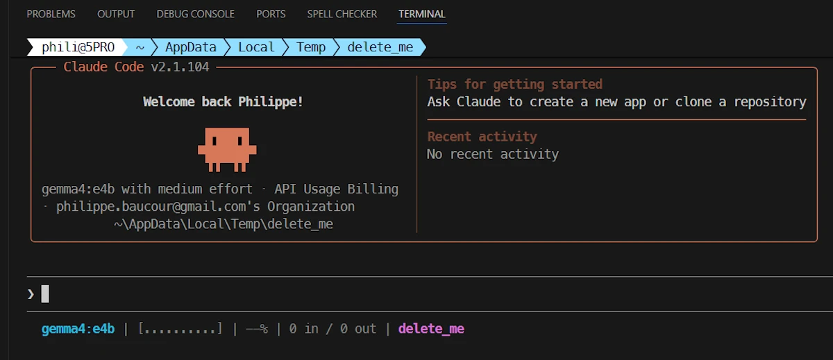 gemma4:e4b used by Claude Code in VSCode