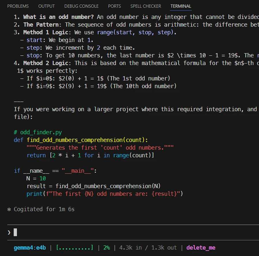 Answer from the model