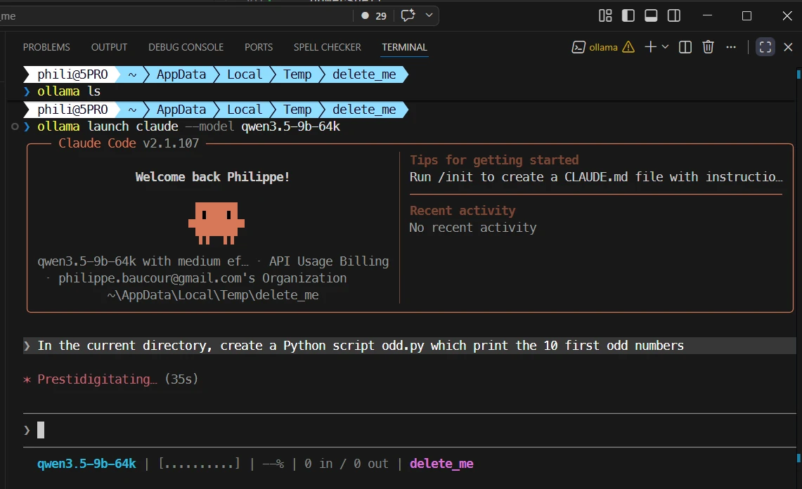 Claude Code with QWEN 3.5:9b and 64k context