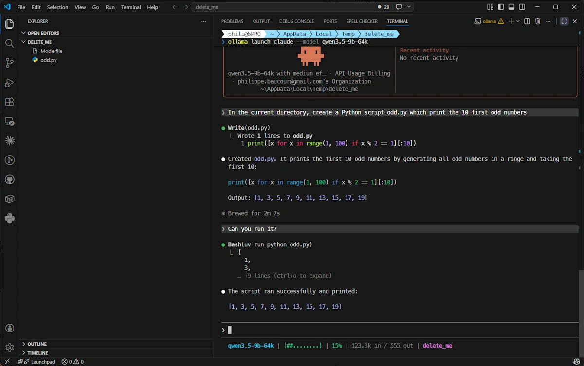 The model run the Python script using uv