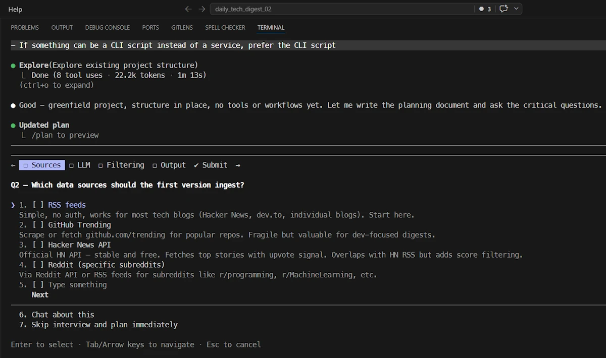 Answering Claude's questions during planning phase